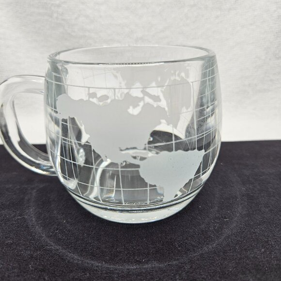 Nescafe Mugs Coffee Tea Cups Taste Your Way Clear World Etched Mugs Set of 4 Vtg - Picture 10 of 10